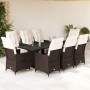 Garden table and chairs set, 9 pieces, with brown PE rattan cushions. | Foro24|Onlineshop| Casa, Jardín y Más Foro24.es