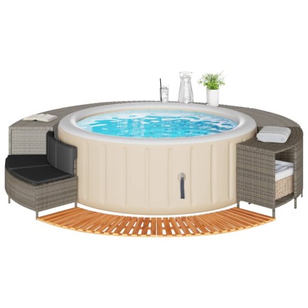 Borde bañera hidromasaje madera acacia y ratán sintético gris de , Accesorios para piscinas y spa - Ref: Foro24-365615, Preci...