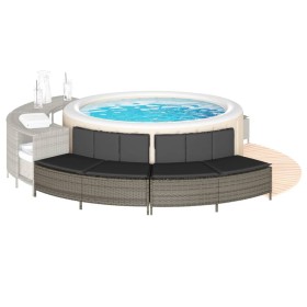 Jacuzzi banks with 2 gray PE rattan cushions