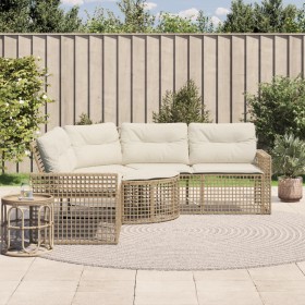 L-shaped garden sofa with beige PE rattan