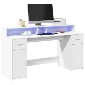 Engineered wood white desk with LED light 160x55x91 cm by , Desks - Ref: Foro24-3309429, Price: 196,38 €, Discount: %