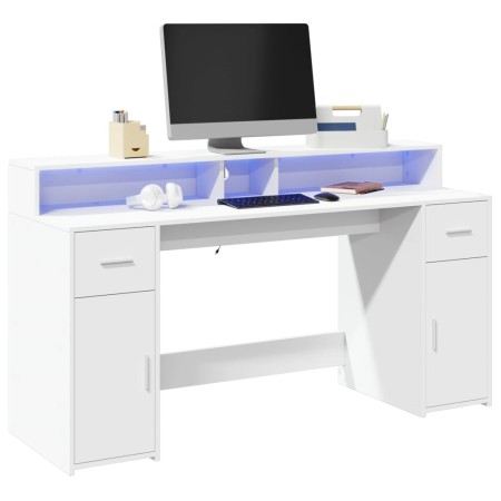 Escritorio con luz LED madera ingeniería blanco 160x55x91 cm de , Escritorios - Ref: Foro24-3309429, Precio: 196,38 €, Descue...