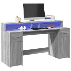 Escritorio con LED madera ingeniería gris sonoma 160x55x91 cm de , Escritorios - Ref: Foro24-3309434, Precio: 207,54 €, Descu...