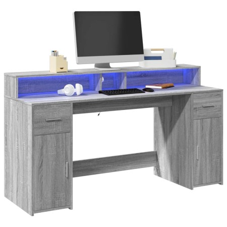 Escritorio con LED madera ingeniería gris sonoma 160x55x91 cm de , Escritorios - Ref: Foro24-3309434, Precio: 189,59 €, Descu...