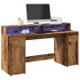 Desk with aged engineered wood and LED lights 160x55x91 cm by , Desks - Ref: Foro24-3309436, Price: 183,86 €, Discount: %