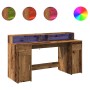 Desk with aged engineered wood and LED lights 160x55x91 cm by , Desks - Ref: Foro24-3309436, Price: 183,86 €, Discount: %