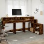 Desk with LED lighting, engineered smoked oak wood, 200x104x91cm by , Desks - Ref: Foro24-3309469, Price: 191,71 €, Discount: %