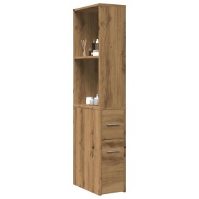 Narrow oak artisan wooden bathroom cabinet with wheels by , Lockers and storage cabinets - Ref: Foro24-855303, Price: 93,27 €...