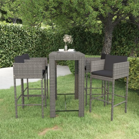 Set muebles bar jardín 5 piezas y cojines ratán sintético gris de vidaXL, Conjuntos de jardín - Ref: Foro24-3094785, Precio: ...