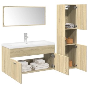 3-piece bathroom furniture set made of Sonoma oak plywood. by , Bathroom furniture - Ref: Foro24-3324994, Price: 130,40 €, Di...