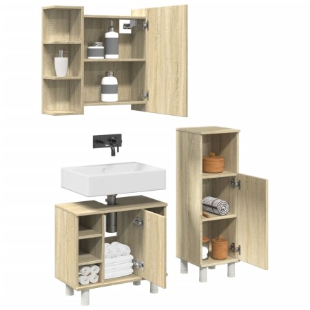 3-piece bathroom furniture set made of Sonoma oak plywood. by , Bathroom furniture - Ref: Foro24-3324975, Price: 176,51 €, Di...