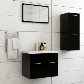 Set of black engineered wood bathroom furniture