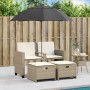 Zweiplätziges Gartensofa mit Sonnenschirm und Hockern aus beigem PE-Rattan. | Foro24|Onlineshop| Casa, Jardín y Más Foro24.es