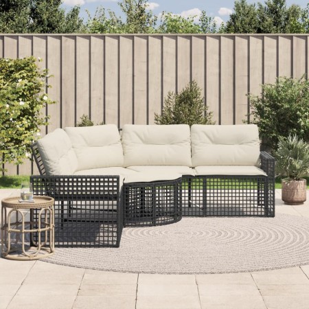 L-förmiges Gartensofa mit schwarzen PE-Rattan-Kissen und Fußhockern. | Foro24|Onlineshop| Casa, Jardín y Más Foro24.es