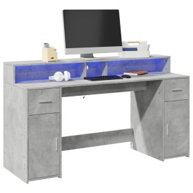 Desk with LED lights, engineered wood, gray