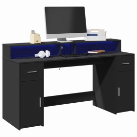 Escritorio con luz LED madera ingeniería negro 160x55x91 cm de , Escritorios - Ref: Foro24-3309430, Precio: 217,88 €, Descuen...