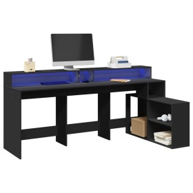 Desk with LED light, engineered wood, black, 200x104x91 cm by , Desks - Ref: Foro24-3309466, Price: 210,47 €, Discount: %