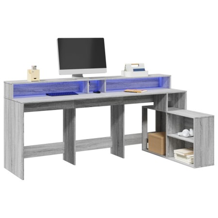 Escritorio con LED madera ingeniería gris sonoma 200x104x91 cm de , Escritorios - Ref: Foro24-3309470, Precio: 203,98 €, Desc...