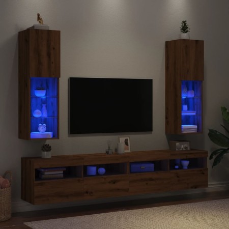 TV furniture with LED lights 2 units handmade oak 30.5x30x102 cm | Foro24|Onlineshop| Casa, Jardín y Más Foro24.es