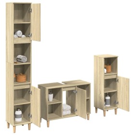 Set de muebles de baño 3 pzas madera contrachapada roble Sonoma de , Muebles de baño - Ref: Foro24-3325079, Precio: 188,87 €,...