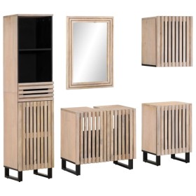 Set of 5-piece solid mango wood bathroom furniture