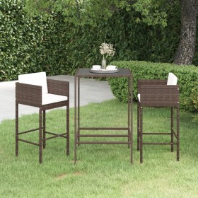 3-teiliges Garten-Bar-Set und braune Kissen aus synthetischem Rattan von vidaXL, Gartensets - Ref: Foro24-3094786, Preis: 232...