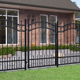 Black coated steel spear point fence gate 103x175cm by , garden gates - Ref: Foro24-151091, Price: 156,01 €, Discount: %