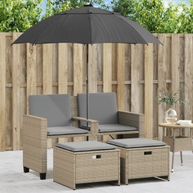 Garden sofa 2 seats with umbrella and beige PE