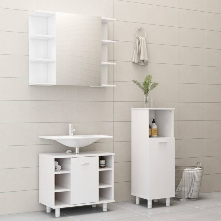 Juego muebles de baño 3 pzas madera de ingeniería blanco brillo de vidaXL, Muebles de baño - Ref: Foro24-3056949, Precio: 166...