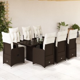 Garden table and chairs set, 9 pieces with brown