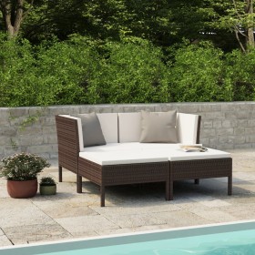 Set muebles de jardín 4 piezas y cojines ratán sintético marrón de vidaXL, Conjuntos de jardín - Ref: Foro24-3056965, Precio:...