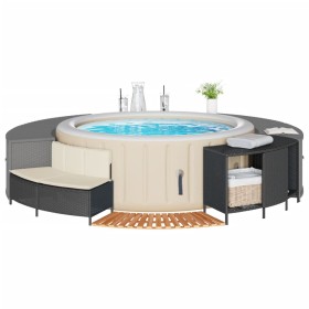 Acacia wood and black synthetic rattan whirlpool bathtub edge by , Pool and spa accessories - Ref: Foro24-365612, Price: 188,...