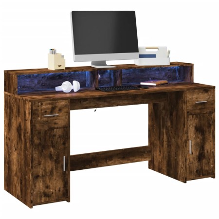 Desk with LED lighting, engineered smoked oak wood, 160x55x91 cm. by , Desks - Ref: Foro24-3309433, Price: 201,28 €, Discount: %