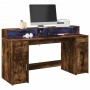 Escritorio con LED madera ingeniería roble ahumado 160x55x91 cm de , Escritorios - Ref: Foro24-3309433, Precio: 201,28 €, Des...