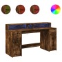 Desk with LED lighting, engineered smoked oak wood, 160x55x91 cm. by , Desks - Ref: Foro24-3309433, Price: 201,28 €, Discount: %