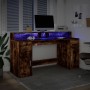 Escritorio con LED madera ingeniería roble ahumado 160x55x91 cm de , Escritorios - Ref: Foro24-3309433, Precio: 201,28 €, Des...