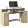 Escritorio con LED madera ingeniería roble Sonoma 160x55x91 cm de , Escritorios - Ref: Foro24-3309431, Precio: 201,28 €, Desc...