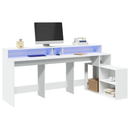 Escritorio con luz LED madera ingeniería blanco 200x104x91 cm de , Escritorios - Ref: Foro24-3309465, Precio: 204,55 €, Descu...