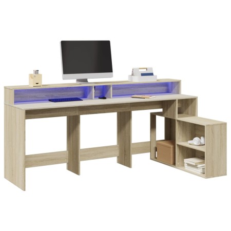 Escritorio con LED madera ingeniería roble Sonoma 200x104x91 cm de , Escritorios - Ref: Foro24-3309467, Precio: 226,73 €, Des...