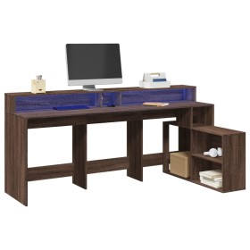 Escritorio con LED madera ingeniería marrón roble 200x104x91 cm de , Escritorios - Ref: Foro24-3309471, Precio: 234,21 €, Des...