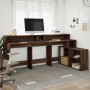 Desk with LED lights, engineered wood, brown oak, 200x104x91 cm by , Desks - Ref: Foro24-3309471, Price: 234,21 €, Discount: %