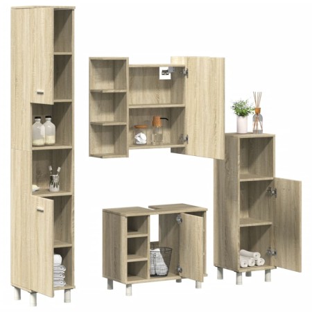 Juego de muebles de baño 4 pzas contrachapada roble Sonoma de , Muebles de baño - Ref: Foro24-3324970, Precio: 251,91 €, Desc...