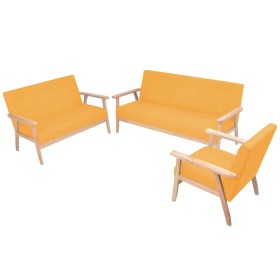 3-piece yellow fabric sofa set