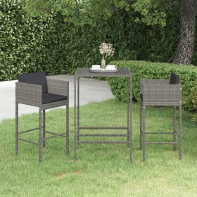 Garden bar furniture set 3 pieces with gray synthetic rattan cushions by vidaXL, Garden sets - Ref: Foro24-3094788, Price: 23...