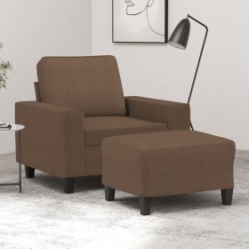 Armchair with brown fabric footstool 60 cm