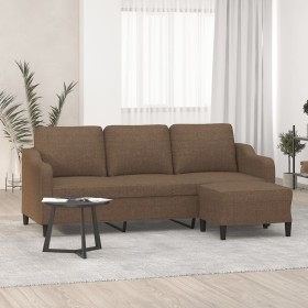 Dreisitzer-Sofa mit braunem Stoffhocker, 180 cm.