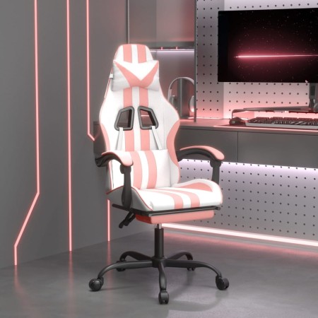 Silla gaming con reposapiés cuero sintético blanco y rosa de , Sillones para videojuegos - Ref: Foro24-3143839, Precio: 128,1...