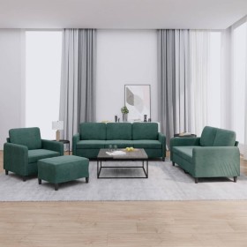 Viersitzer-Sofa-Set aus dunkelgrünem Samt