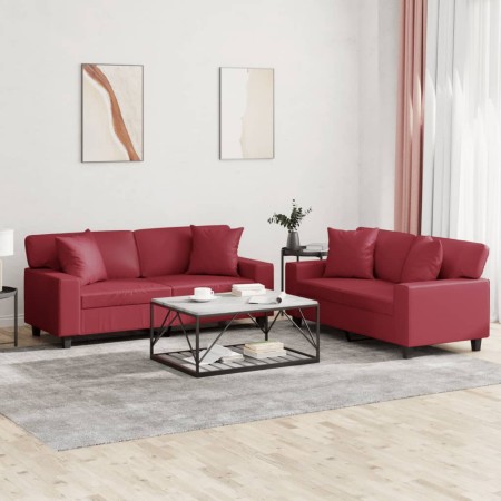 Zweiteiliges Sofaset mit roten Kunstlederkissen. | Foro24|Onlineshop| Casa, Jardín y Más Foro24.es