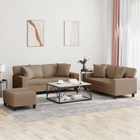 3-piece sofa set with cappuccino faux leather